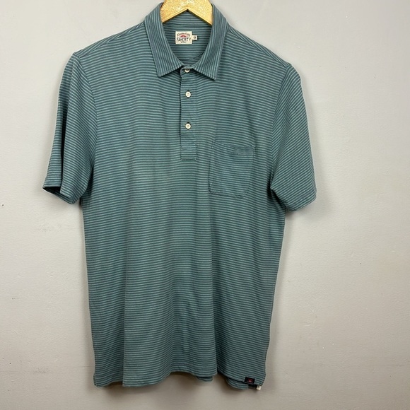 Faherty Isle Feeder Stripe Short Sleeve Polo Shirt In Navy/ Teal Sz L - Picture 2 of 8